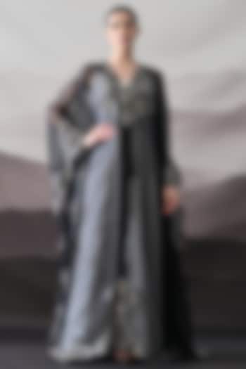 Black Organza Hand Embroidered Kaftan Jacket Cocktail Dress by Samant Chauhan at Pernia's Pop Up Shop