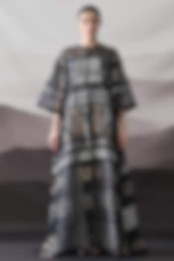 Black Linen Thread Embroidered Kaftan Jacket Party Wear Dress by Samant Chauhan at Pernia's Pop Up Shop