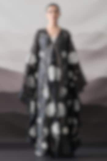 Black Organza Thread Embroidered Kaftan Jacket Party Wear Dress by Samant Chauhan at Pernia's Pop Up Shop