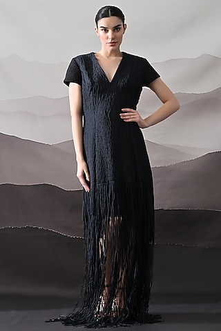 Black Cotton Silk Gown by Samant Chauhan