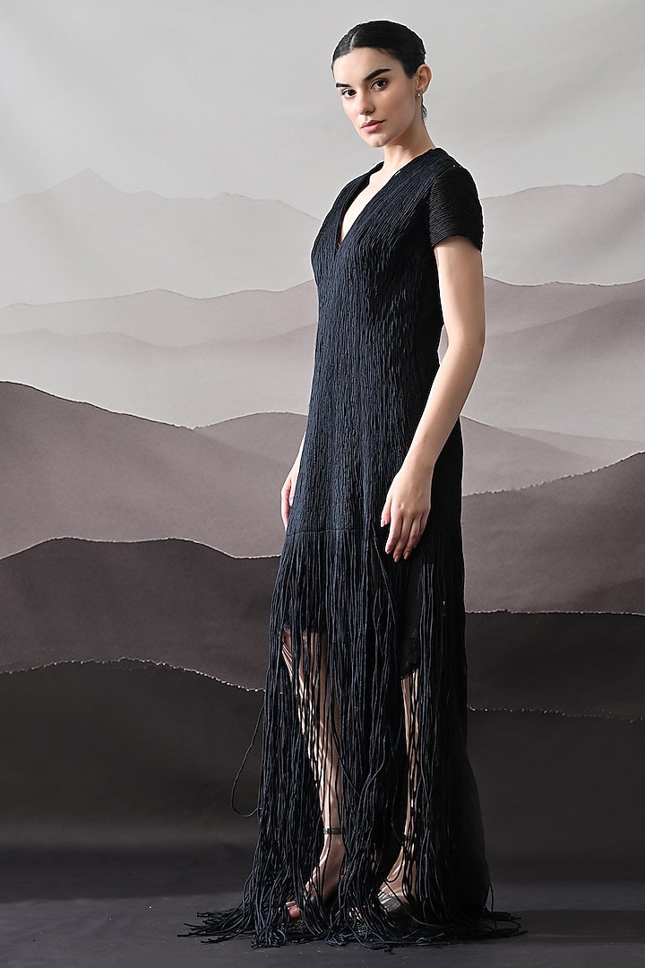 Black Cotton Silk Wedding Gown by Samant Chauhan at Pernia's Pop Up Shop