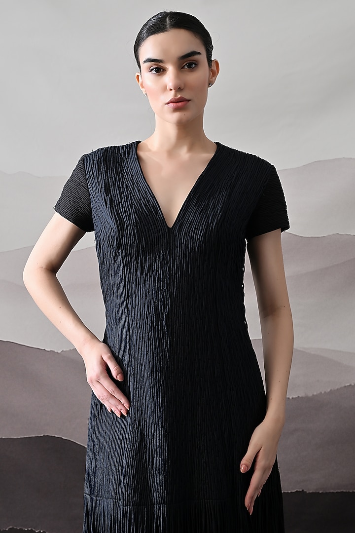 Black Cotton Silk Wedding Gown by Samant Chauhan at Pernia's Pop Up Shop