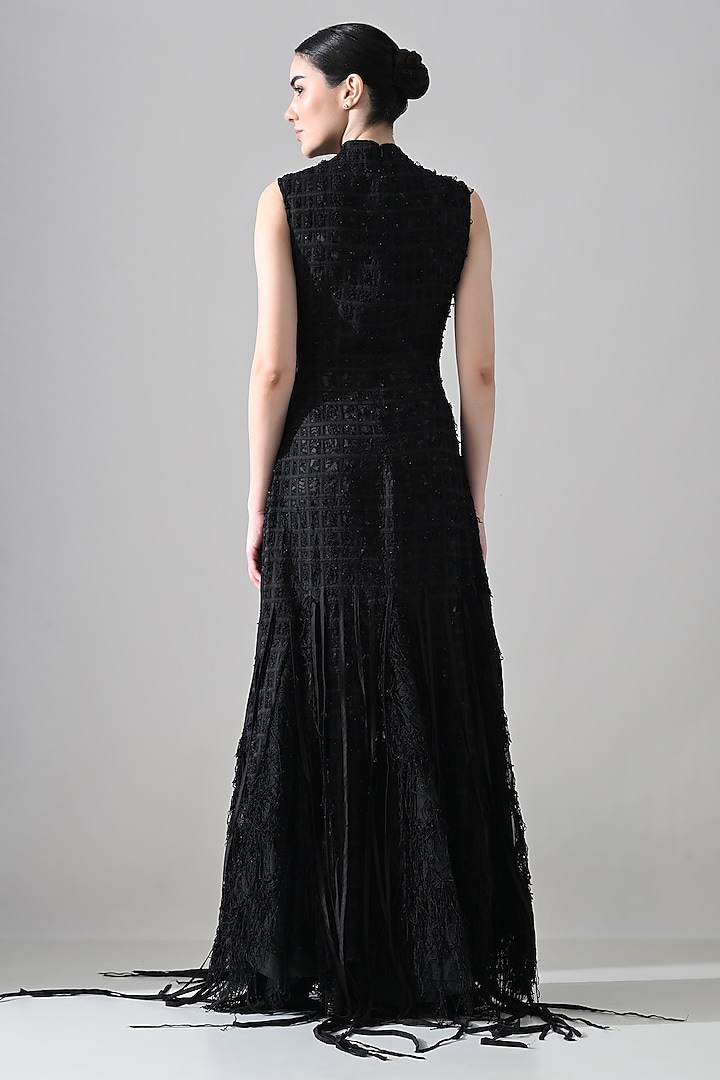 Black Cotton Silk Wedding Gown by Samant Chauhan at Pernia's Pop Up Shop