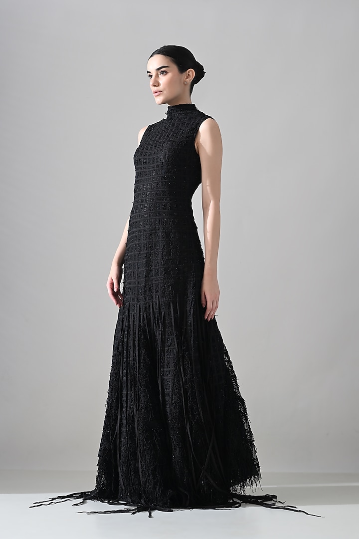 Black Cotton Silk Wedding Gown by Samant Chauhan at Pernia's Pop Up Shop