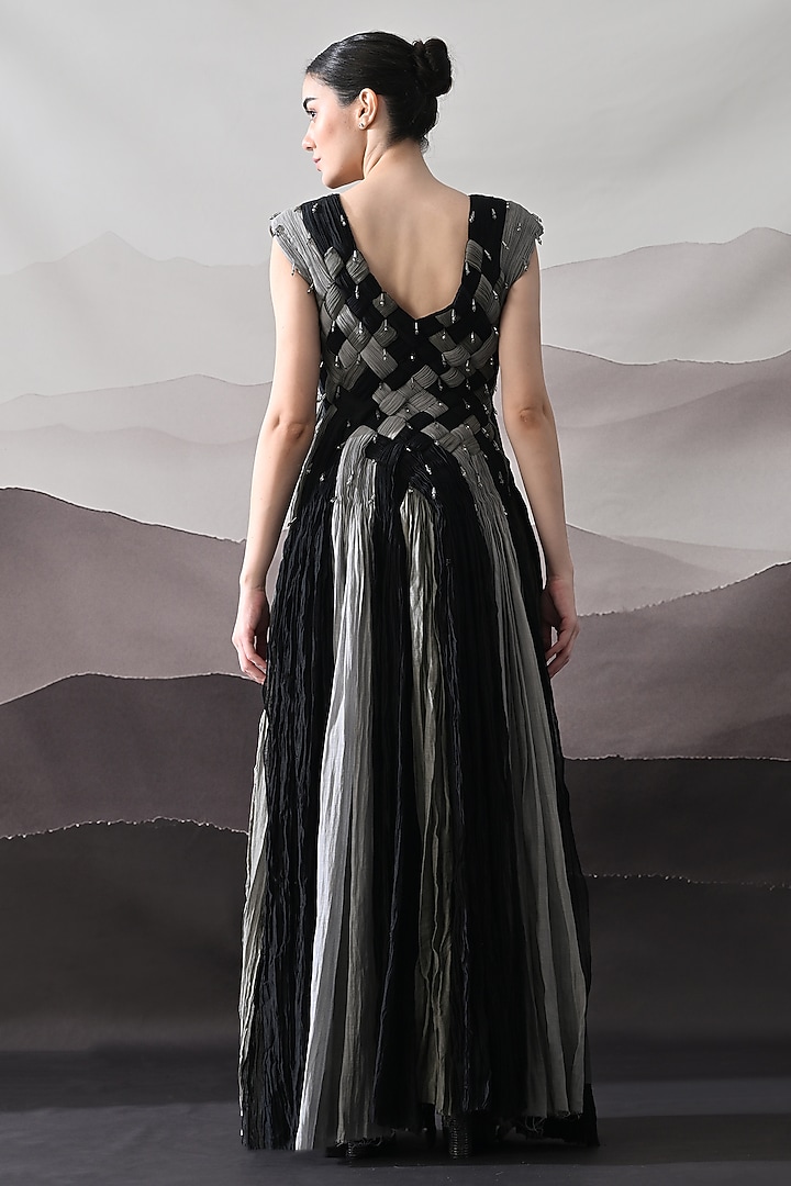 Black & Grey Cotton Silk Paneled Wedding Gown by Samant Chauhan at Pernia's Pop Up Shop