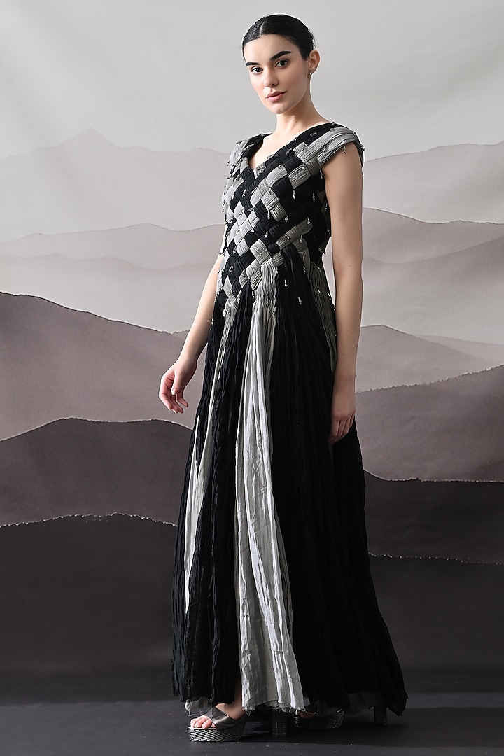 Black & Grey Cotton Silk Paneled Wedding Gown by Samant Chauhan at Pernia's Pop Up Shop