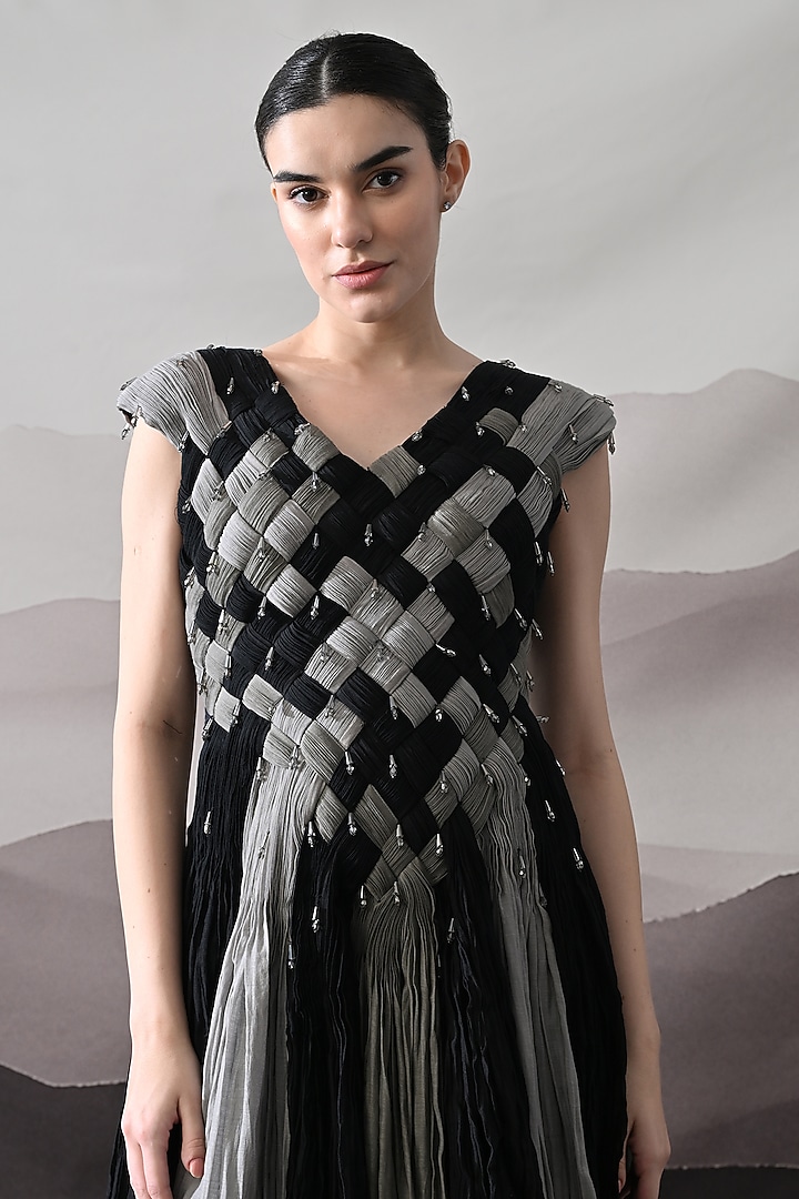 Black & Grey Cotton Silk Paneled Wedding Gown by Samant Chauhan at Pernia's Pop Up Shop