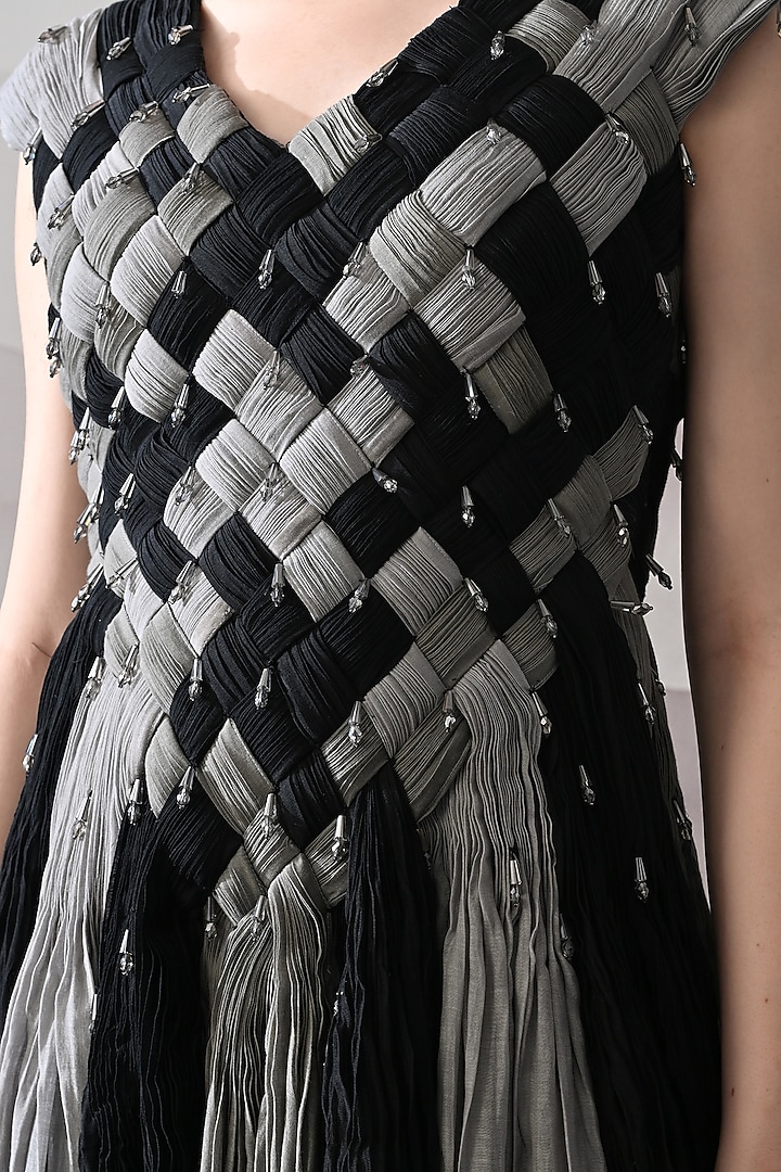Black & Grey Cotton Silk Paneled Wedding Gown by Samant Chauhan at Pernia's Pop Up Shop