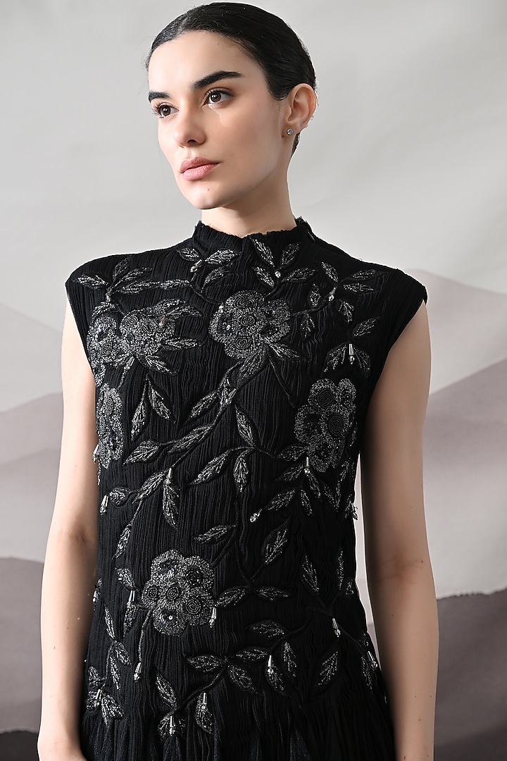 Black Net Floral Hand Embellished Wedding Gown by Samant Chauhan at Pernia's Pop Up Shop