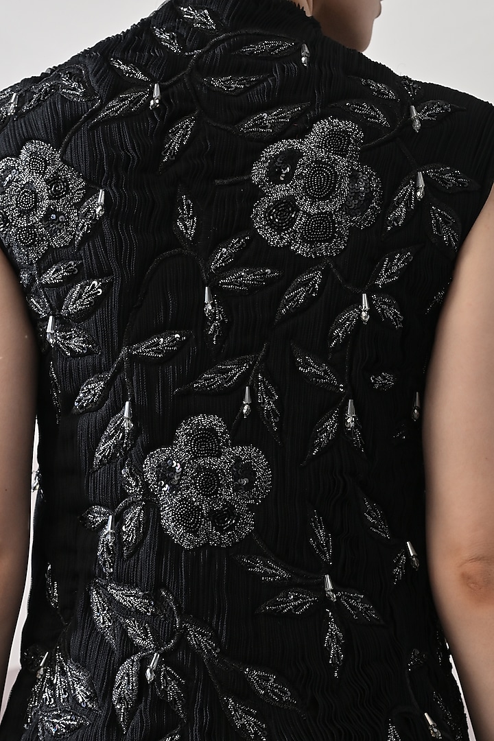 Black Net Floral Hand Embellished Wedding Gown by Samant Chauhan at Pernia's Pop Up Shop
