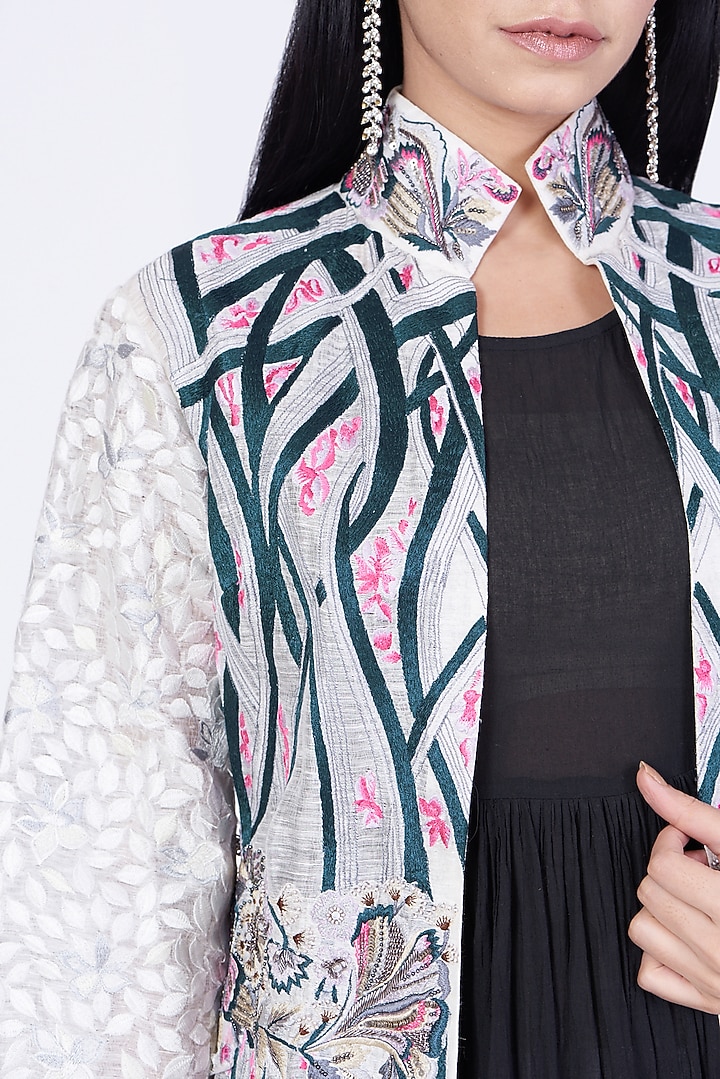 Black Cotton Silk Party Wear Dress With Embroidered Jacket by Samant Chauhan at Pernia's Pop Up Shop
