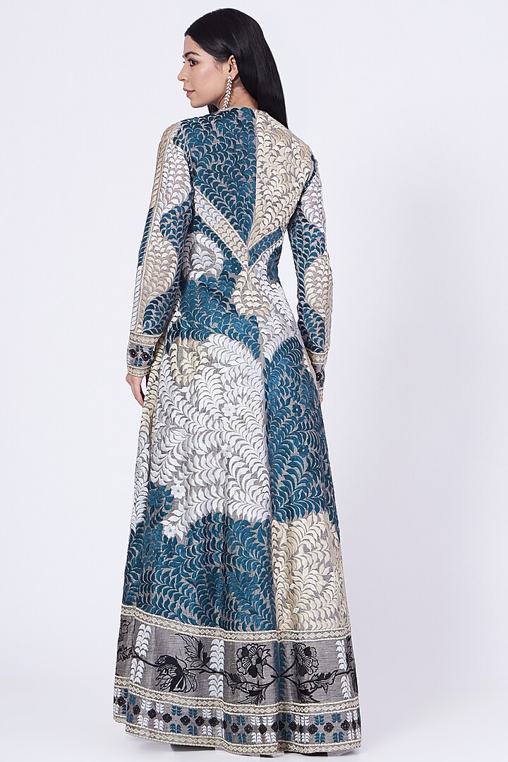 White Cotton Silk Zardosi Embroidered Jacket Party Wear Dress by Samant Chauhan at Pernia's Pop Up Shop