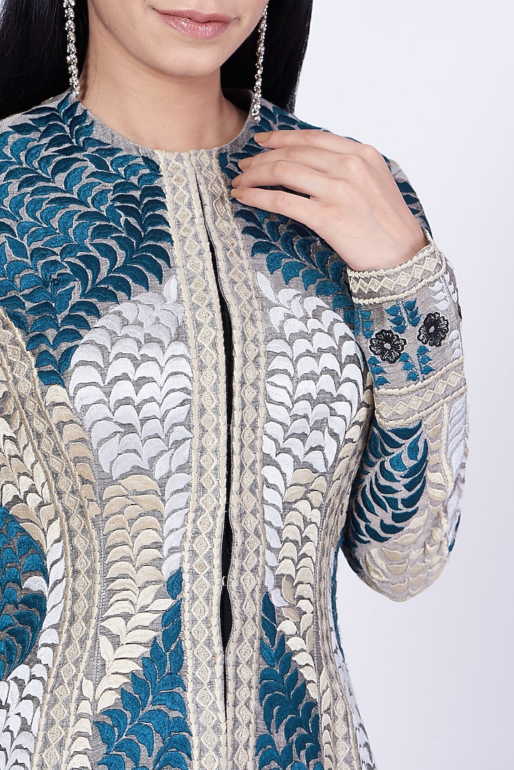 White Cotton Silk Zardosi Embroidered Jacket Party Wear Dress by Samant Chauhan at Pernia's Pop Up Shop