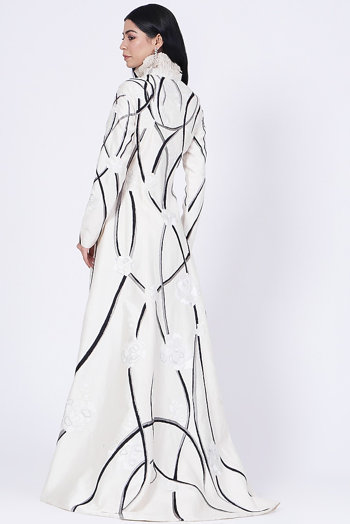 White Cotton Silk Zardosi Embroidered Jacket With Party Wear Dress by Samant Chauhan at Pernia's Pop Up Shop