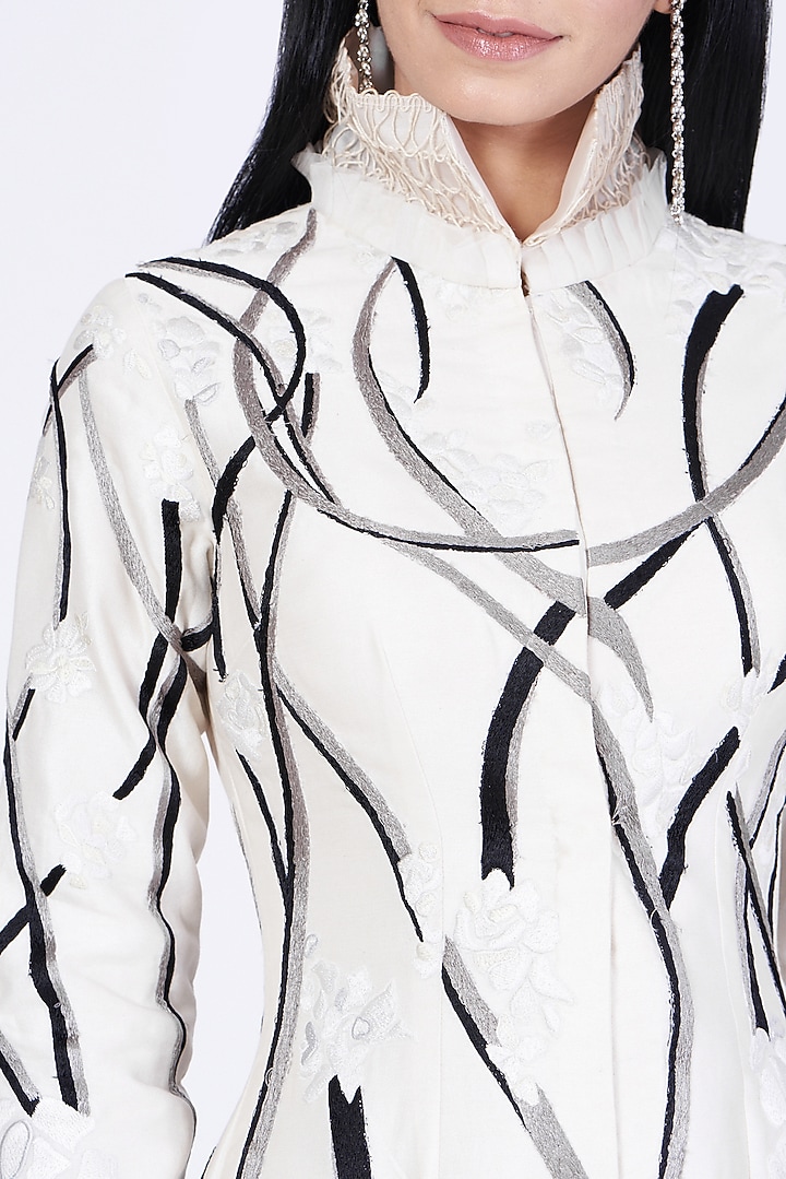 White Cotton Silk Zardosi Embroidered Jacket With Party Wear Dress by Samant Chauhan at Pernia's Pop Up Shop