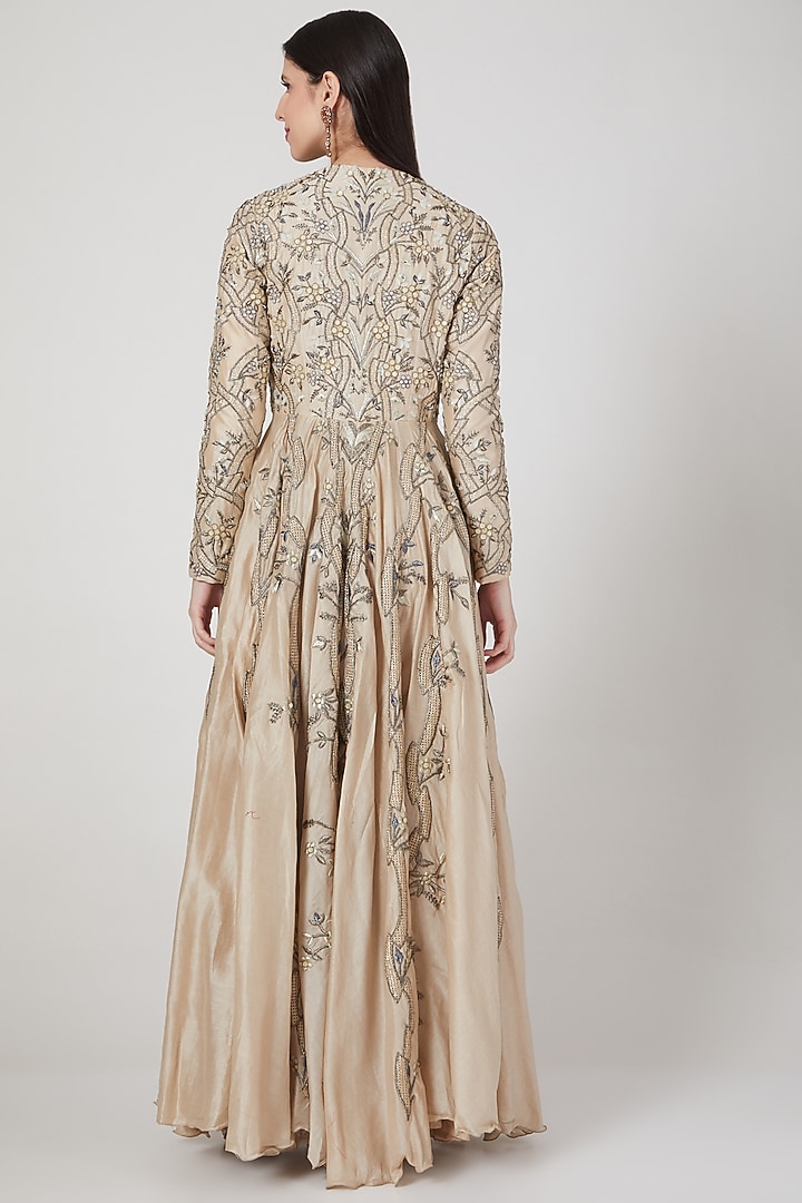 Grey Embroidered Front Open Gown by Samant Chauhan at Pernia's Pop Up Shop