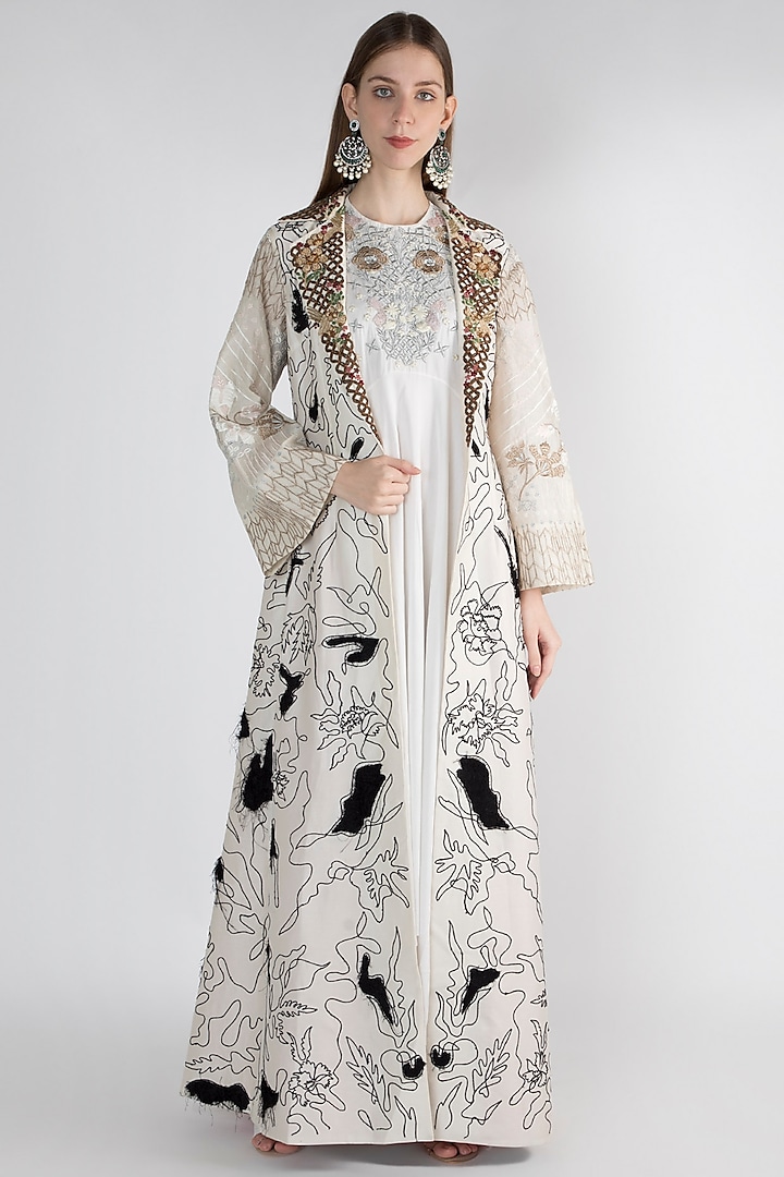 Off White Floral Printed Jacket With Inner by Samant Chauhan