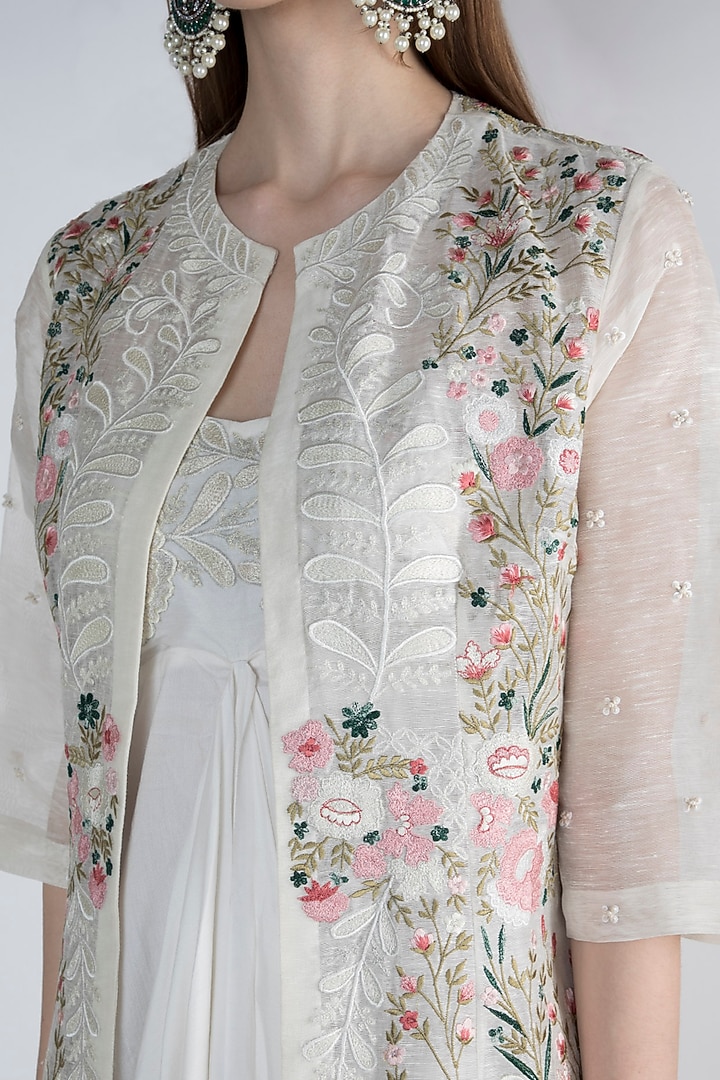 Off White Printed Embroidered Jacket With Inner by Samant Chauhan at Pernia's Pop Up Shop