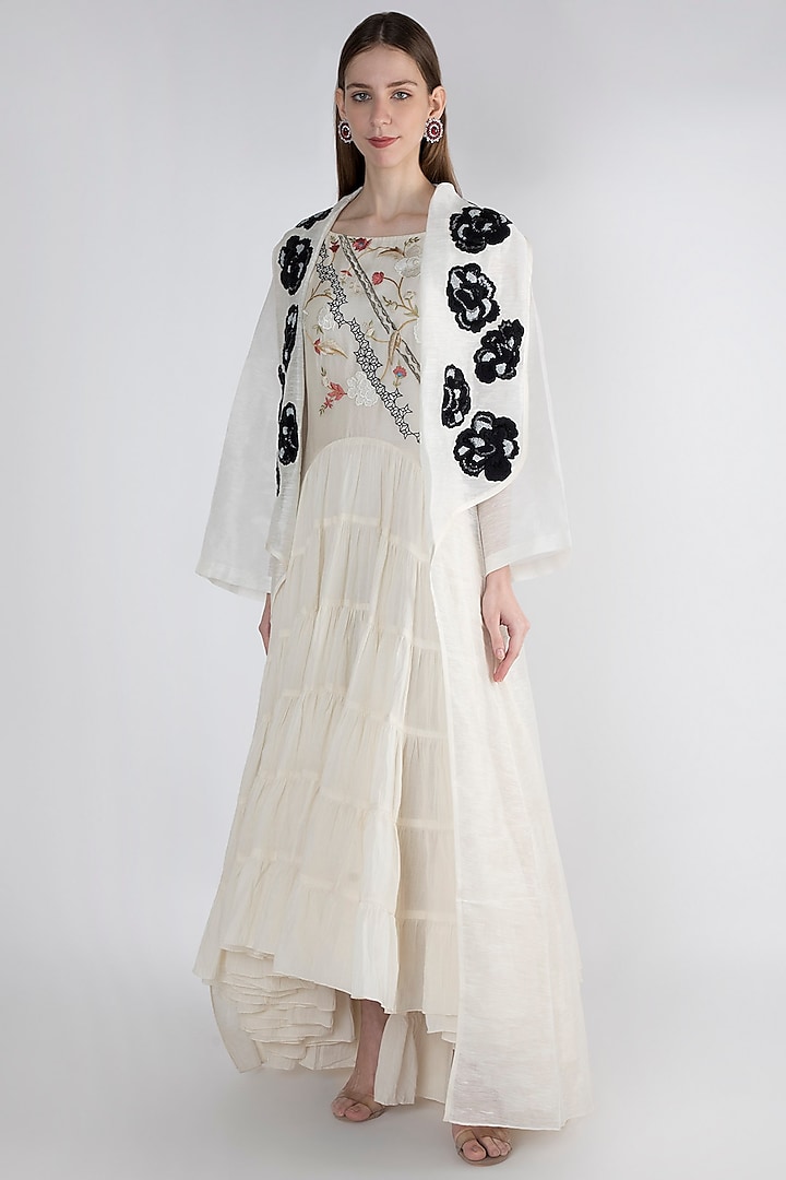 Off White Embroidered Printed Jacket With Inner by Samant Chauhan