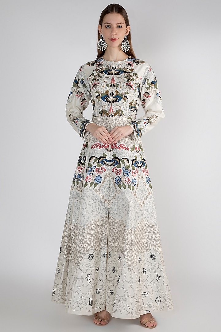 Off White Floral Printed Gown by Samant Chauhan