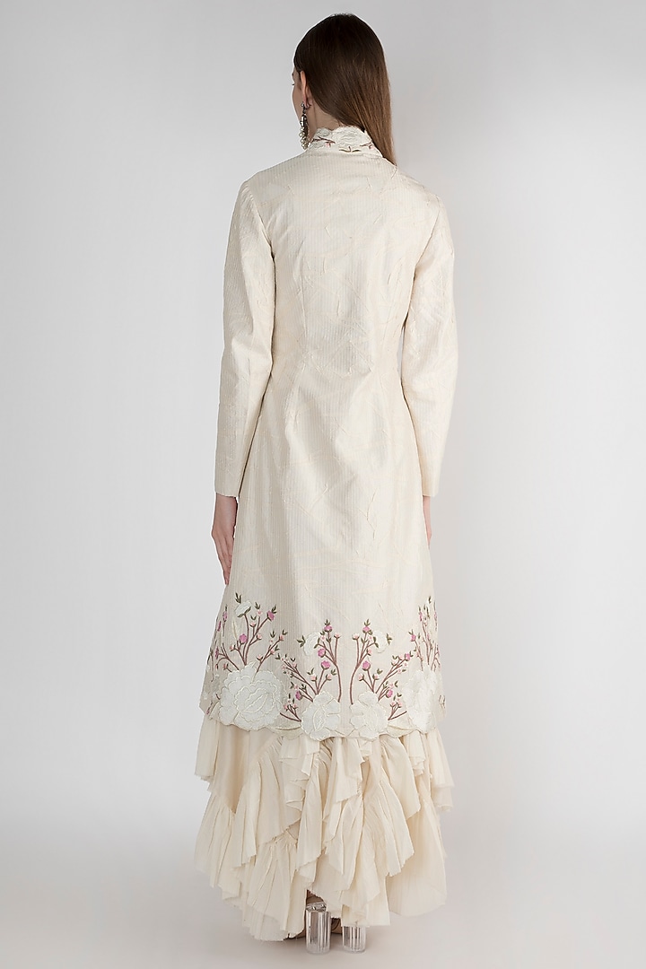 Off White Printed Embroidered Jacket Dress by Samant Chauhan at Pernia's Pop Up Shop