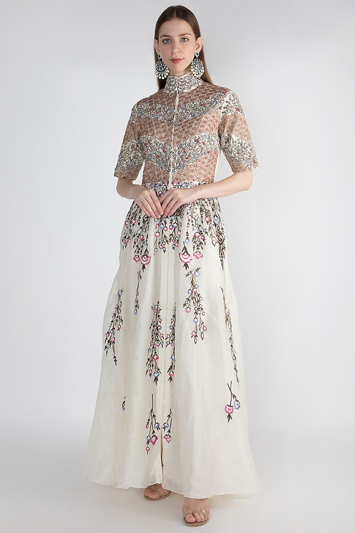Off White Embellished Printed Gown by Samant Chauhan