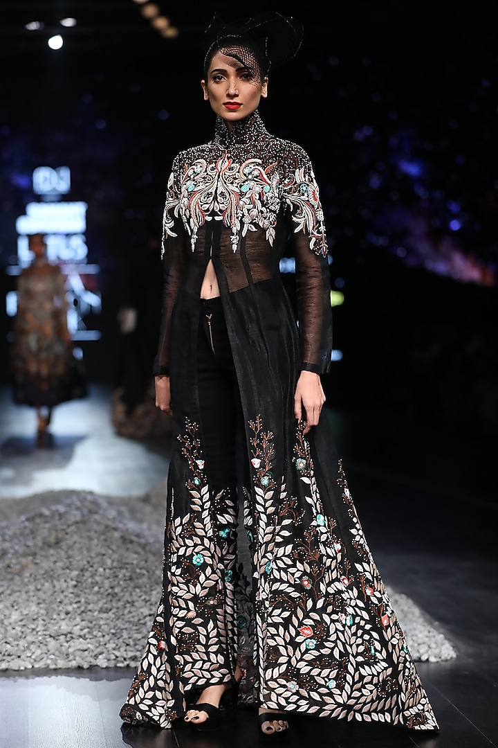 Black Embroidered Jacket Set by Samant Chauhan