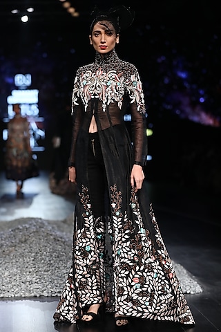 Black Embroidered Jacket Set by Samant Chauhan