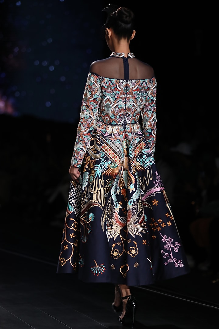 Navy Blue Embroidered Wedding Gown by Samant Chauhan at Pernia's Pop Up Shop
