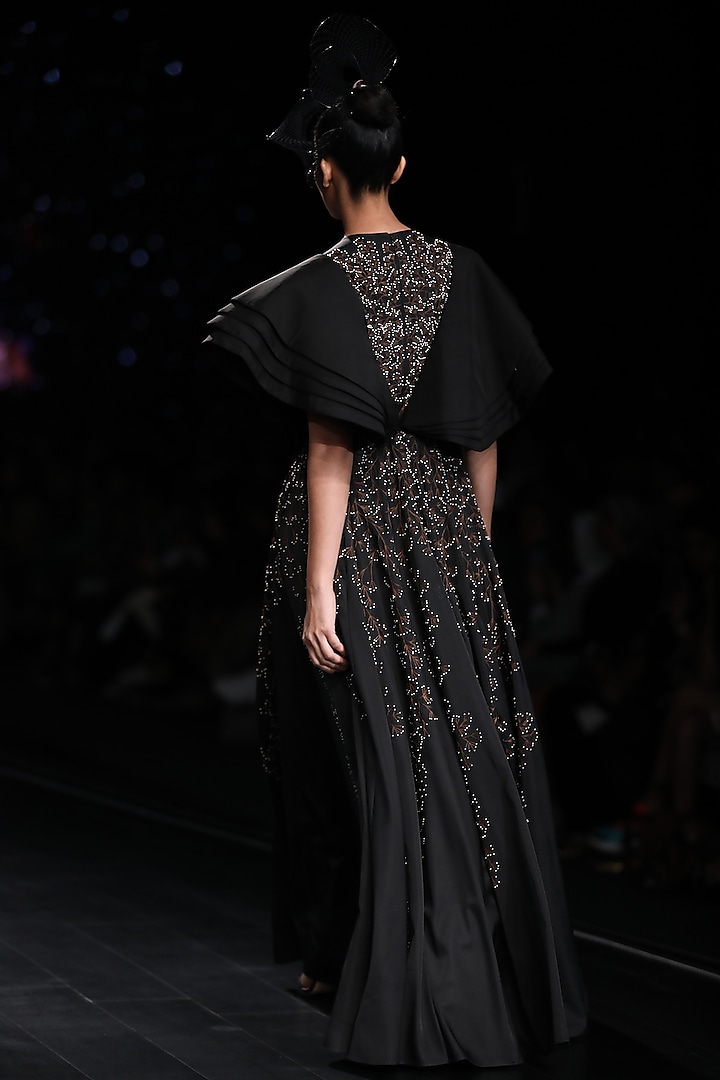 Black Thread Embroidered Engagement Gown by Samant Chauhan at Pernia's Pop Up Shop