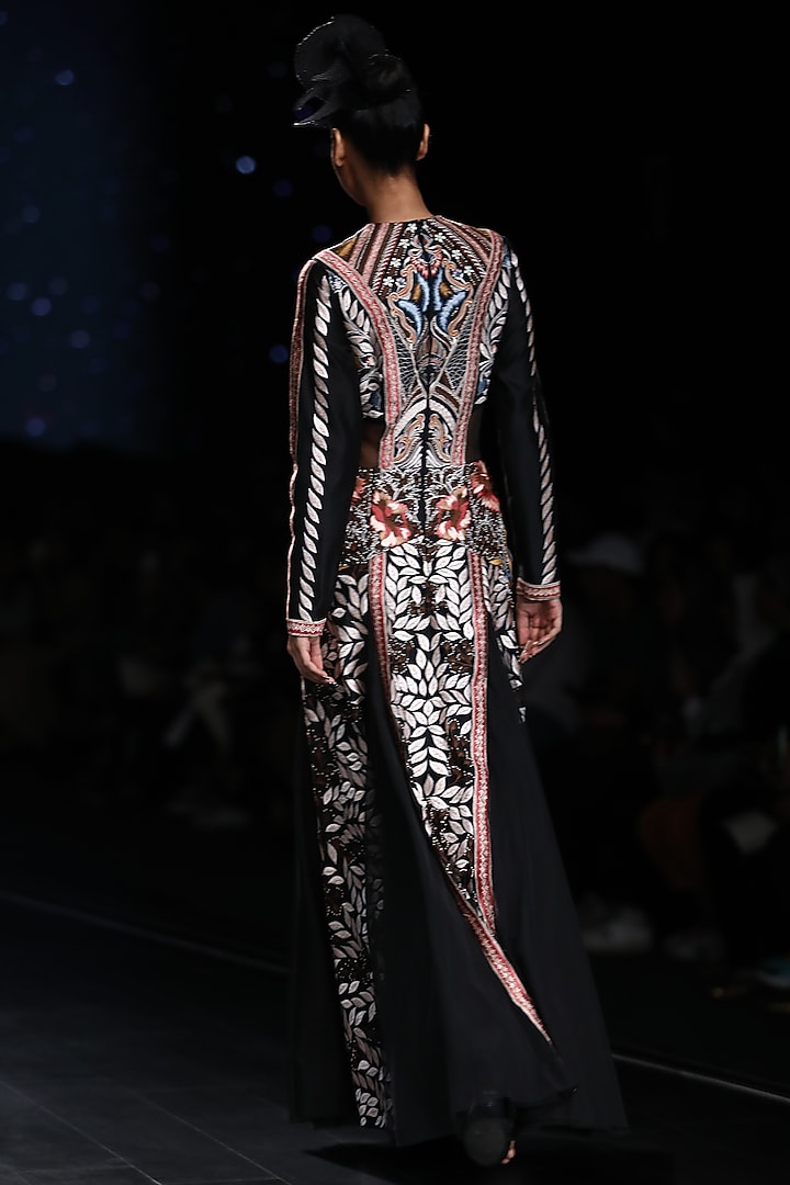 Black Thread Embroidered Cotton Silk Engagement Gown by Samant Chauhan at Pernia's Pop Up Shop