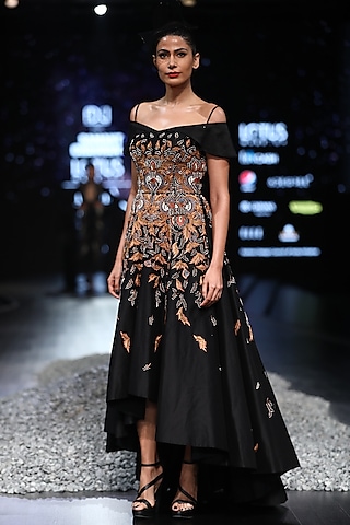 Black Thread Embroidered Gown by Samant Chauhan