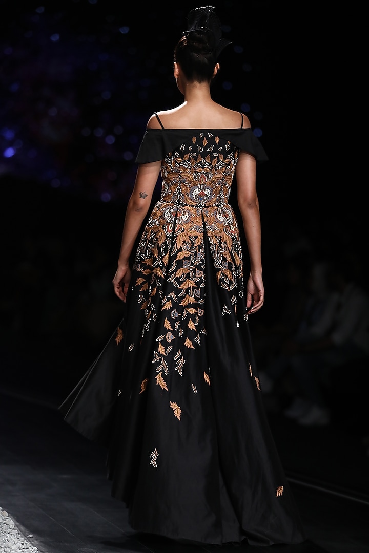 Black Thread Embroidered Wedding Gown by Samant Chauhan at Pernia's Pop Up Shop
