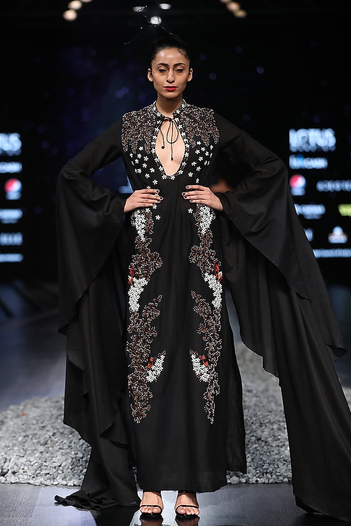 Black Embroidered Gown With Bell Sleeves by Samant Chauhan
