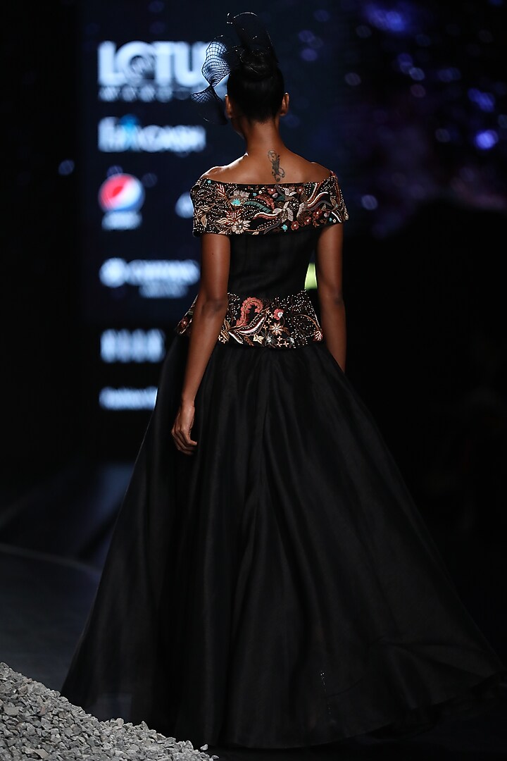 Black Embroidered Cotton Silk Engagement Gown by Samant Chauhan at Pernia's Pop Up Shop