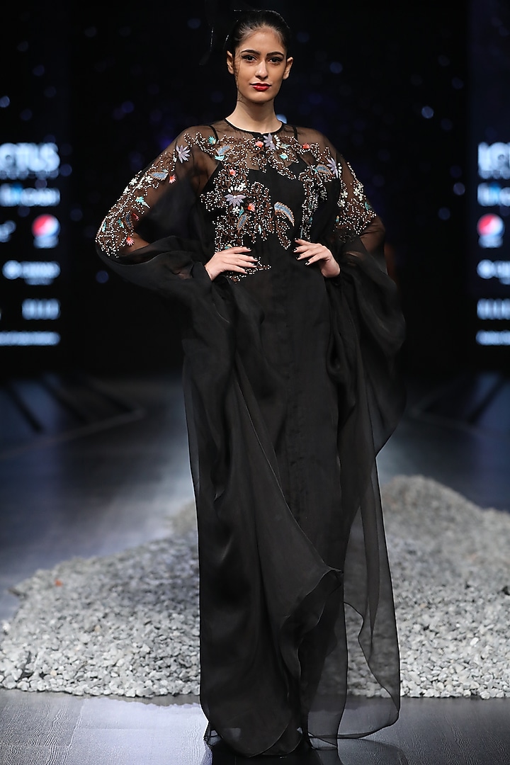 Black Kaftan With Inner Dress by Samant Chauhan