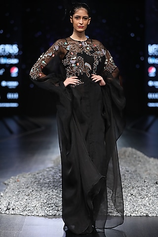 Black Kaftan With Inner Dress by Samant Chauhan