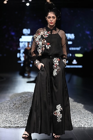 Black Embroidered Palazzo Jumpsuit by Samant Chauhan