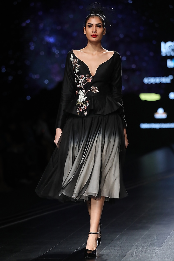 Black Embroidered Skirt Set by Samant Chauhan