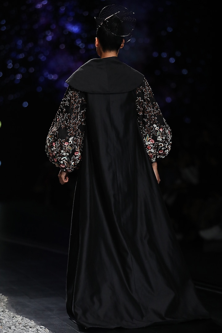 Black Embroidered Engagement Gown With Balloon Sleeves by Samant Chauhan at Pernia's Pop Up Shop