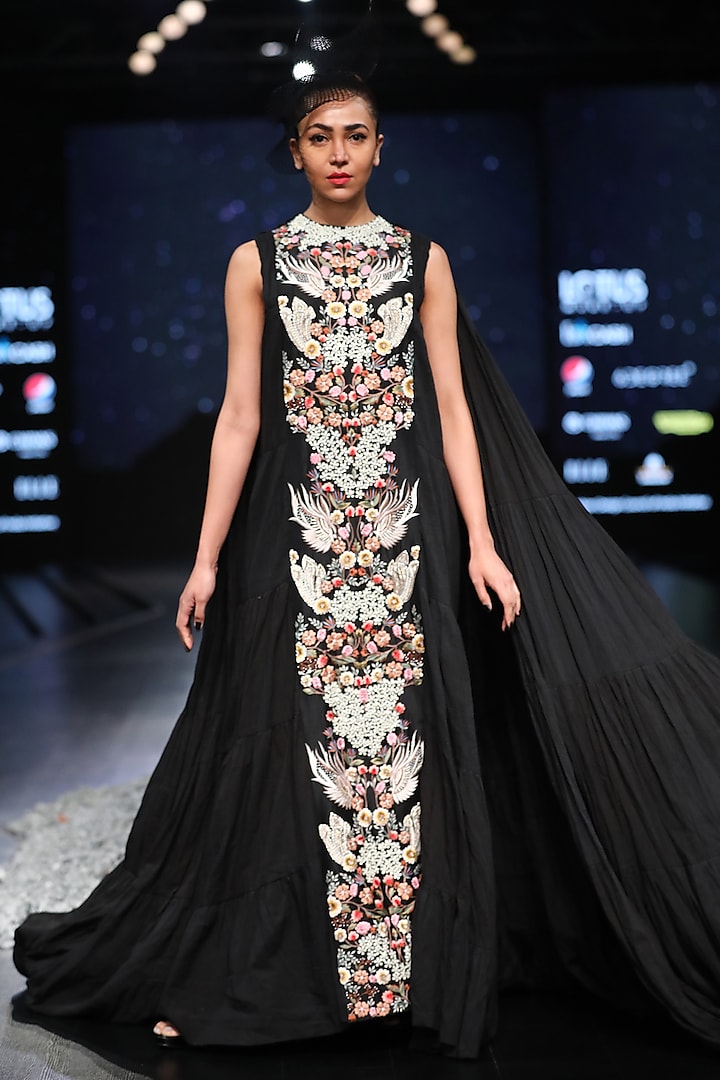 Black Embroidered & Tiered Gown by Samant Chauhan at Pernia's Pop Up Shop