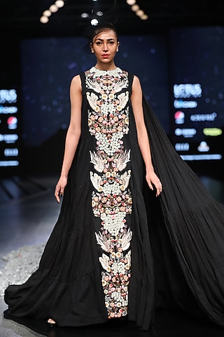 Black Embroidered & Tiered Gown by Samant Chauhan