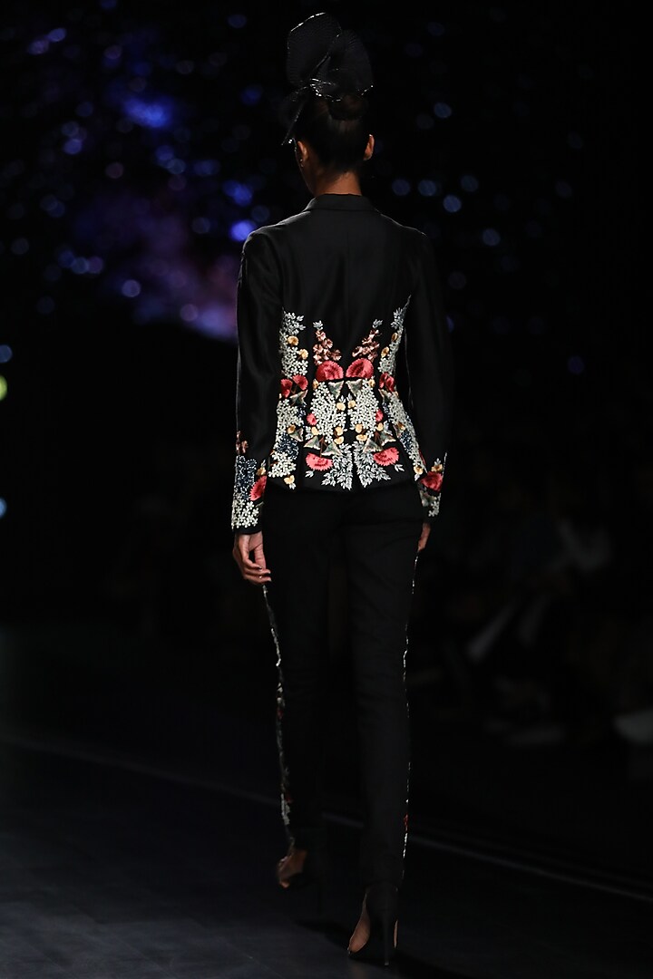 Black Embroidered Cotton Silk Jacket Set by Samant Chauhan at Pernia's Pop Up Shop