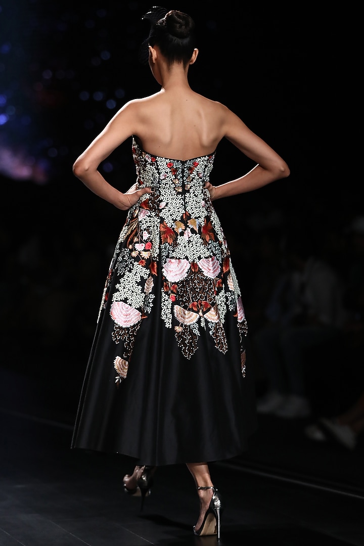 Black Off Shoulder Embroidered Wedding Gown by Samant Chauhan at Pernia's Pop Up Shop