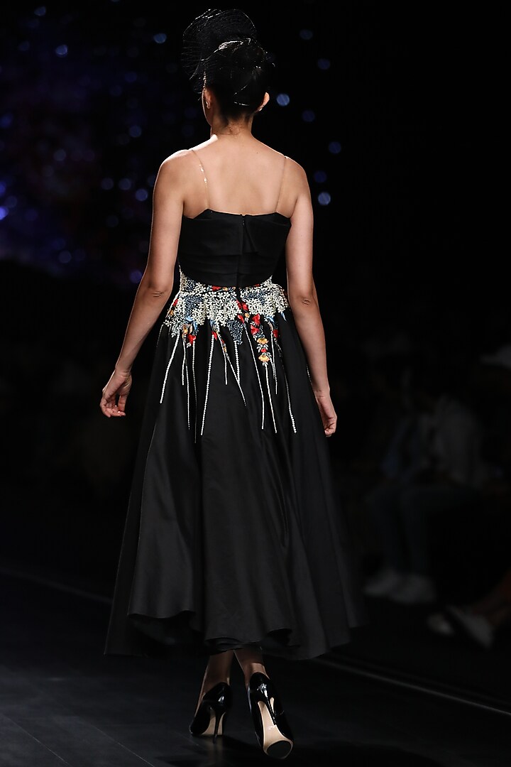Black Off Shoulder Thread Embroidered Engagement Gown by Samant Chauhan at Pernia's Pop Up Shop
