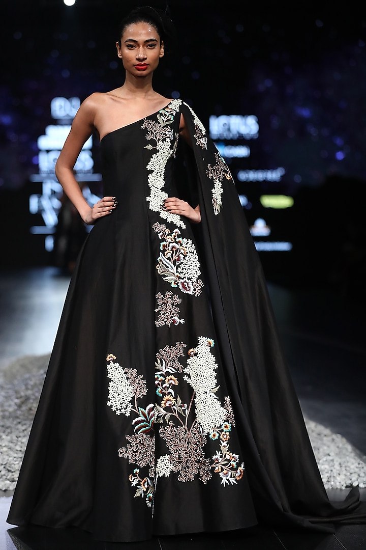 Black Embroidered Gown With Long Sleeve by Samant Chauhan