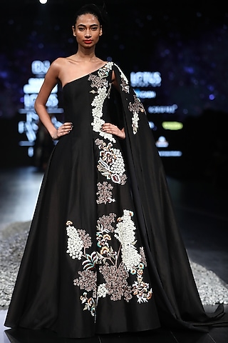 Black Embroidered Gown With Long Sleeve by Samant Chauhan