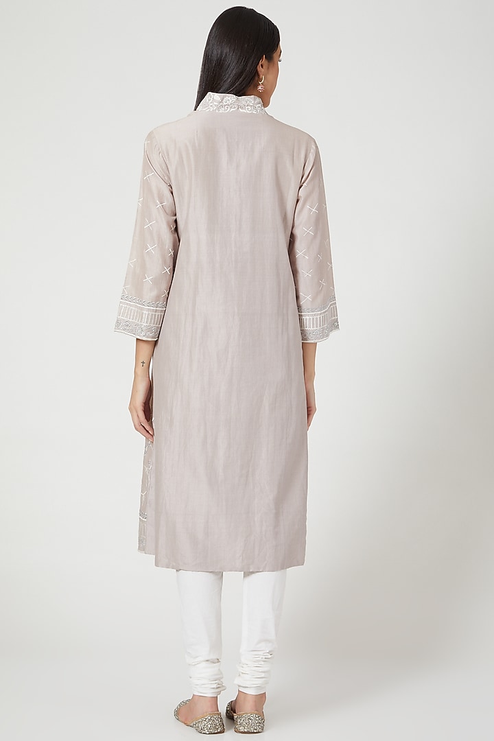 Grey Embroidered Front Open Kurta Set by Samant Chauhan at Pernia's Pop Up Shop
