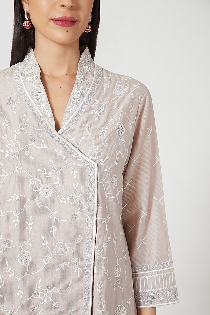 Grey Embroidered Front Open Kurta Set by Samant Chauhan at Pernia's Pop Up Shop
