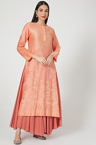 Orange Embroidered Kurta Set by Samant Chauhan